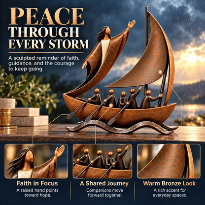 ⏳ Last Day 49% OFF – ⛵ Faith-Inspired Sailing Boat Sculpture | Bronze-Tone Décor with Symbolic Figures & Timeless Detail ✨