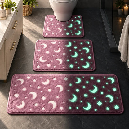 Glow-in-the-Dark Bathroom Set (featuring moon and star motifs) — 3-Piece Plush Collection