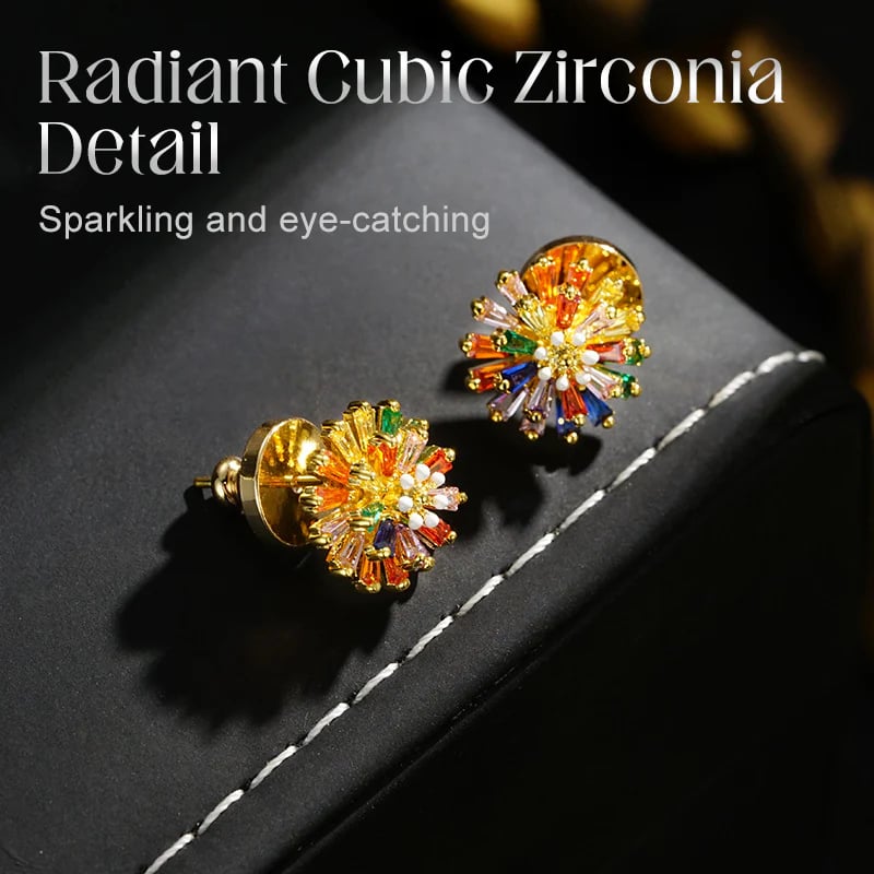 ✨ ✨ Colorful Firework Stud Earrings – Cubic Zirconia, 18K Plated, Festive 🎆