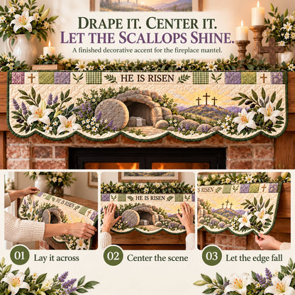 ⏳ Last Day 50% OFF – ✝️ Easter Faith Quilted Mantel Scarf | Patchwork Christian Fireplace Décor for Spring & Easter 🌷