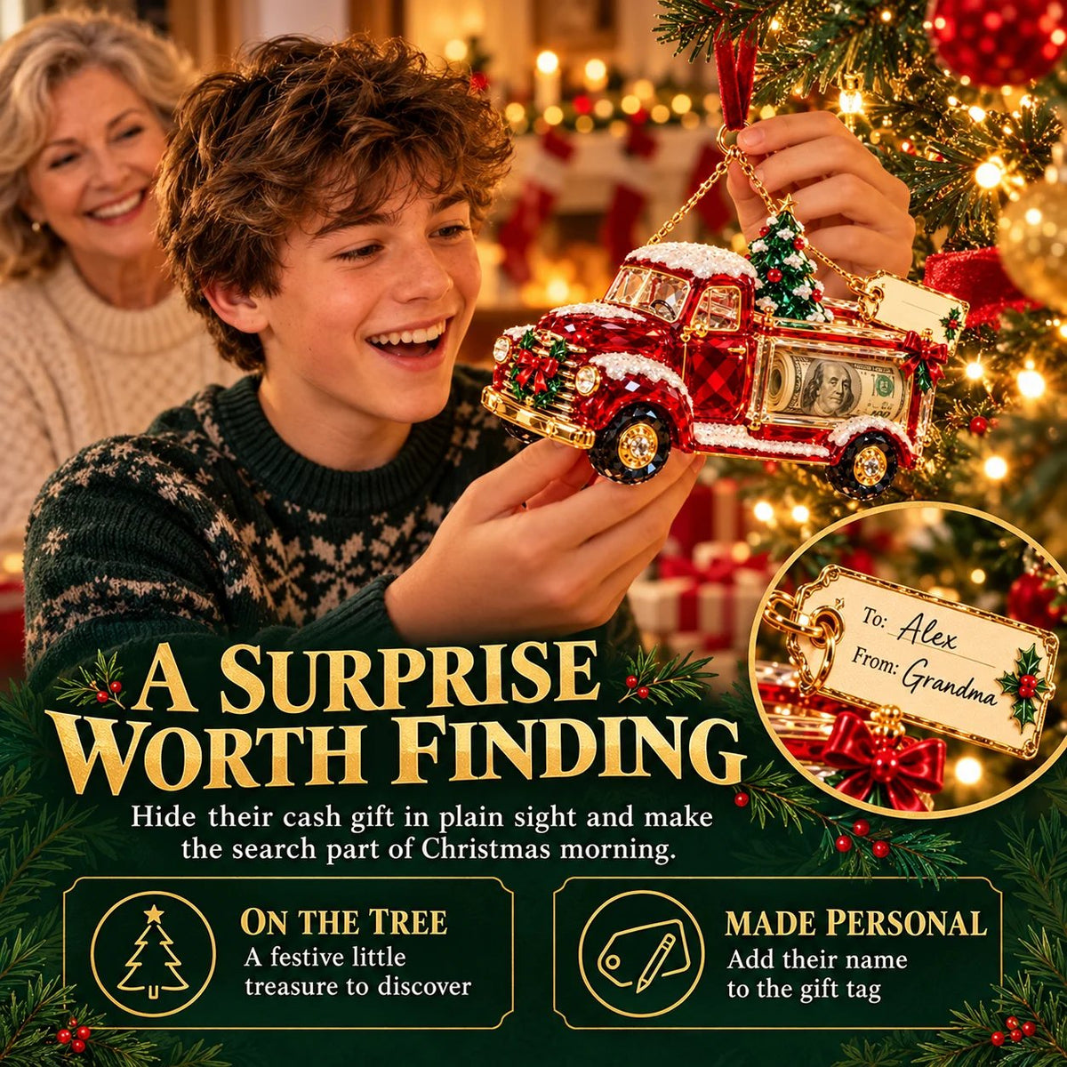 🎄 Christmas Cash Gift Ornament | 20 Crystal-Style Designs with Money Holder & Gift Tag 🎁