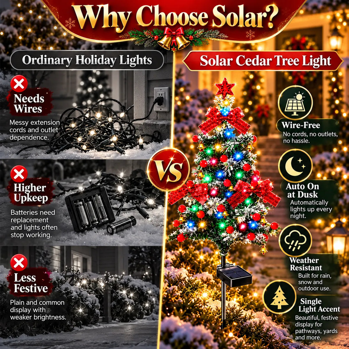 Last Day Promotion! 🔥 Solar Cedar Christmas Tree Lights| Festive Outdoor Holiday Decor