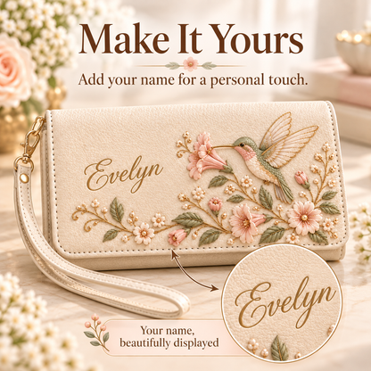✨ Custom Name "Flora & Fauna"  Embossed Wristlet Wallet | Personalized Everyday Purse