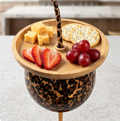 Leopard Print Glass Gift Set Stemmed Wine Glasses with Charcuterie Board