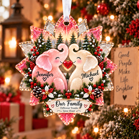 Personalized Elephant Family Sea Glass Style Christmas Ornament