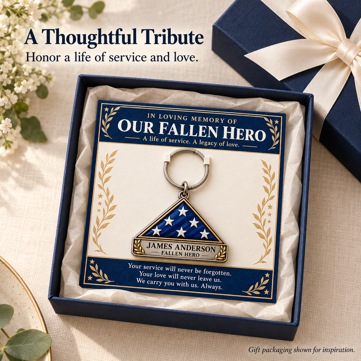 Personalized Fallen Hero Memorial Keychain with Tribute Card