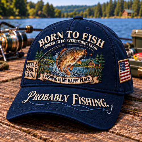 🎣 Born To Fish “Probably Fishing” USA Angler Tribute Cap  | Cotton-Poly Blend • Detailed Embroidery • Adjustable Fit