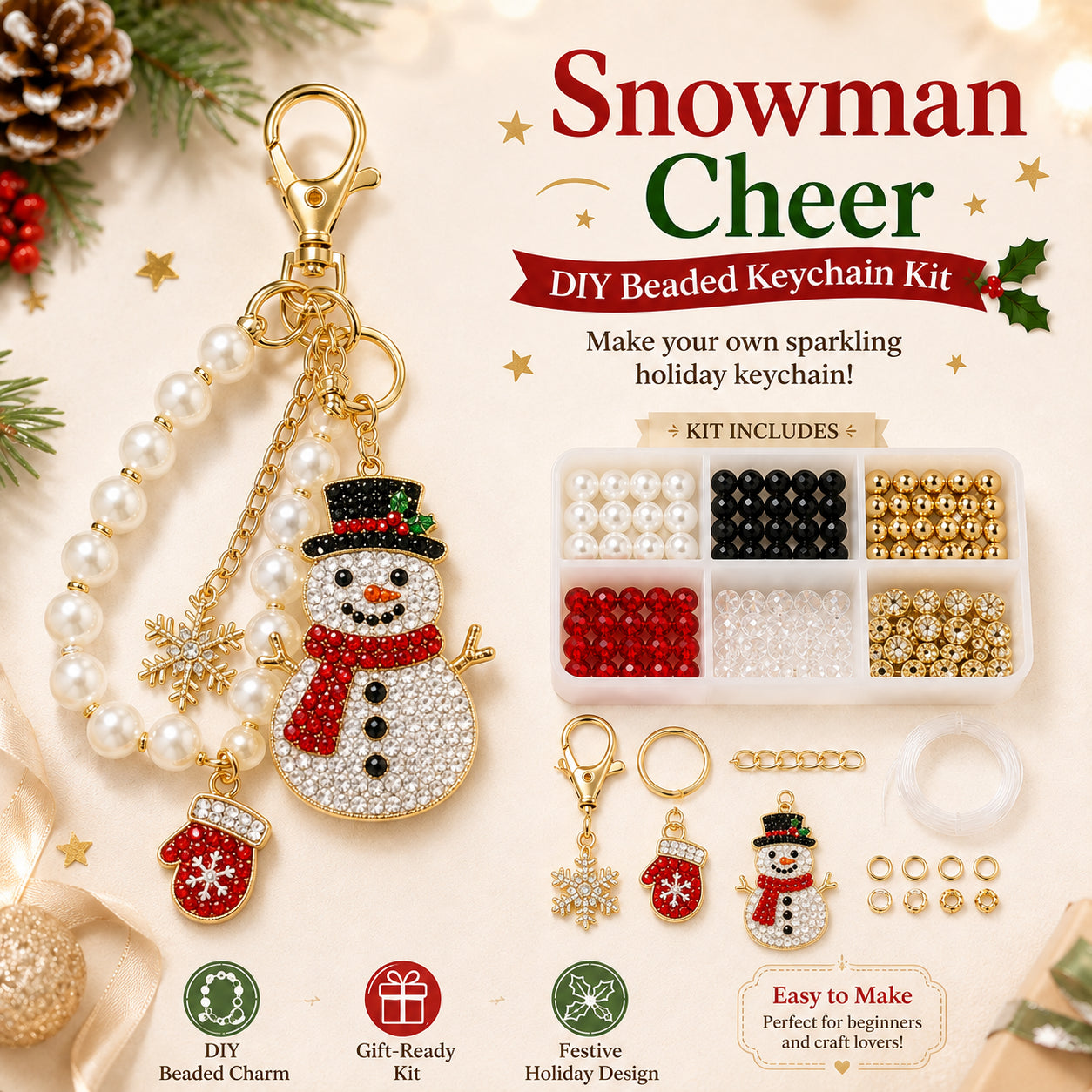 🔥🎄 Christmas Sparkle DIY Beaded Keychain Collection