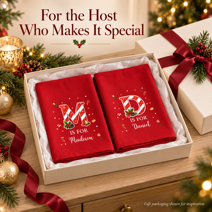 🎄 Personalized Candy Cane Initial Christmas Napkins | Custom Name Holiday Table Decor & Hostess Gift 🎅