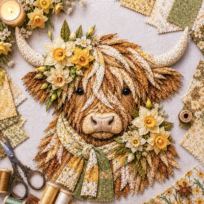 🐮💐🌸 Birth Flower Highland Cow 3D Layered Fabric Art DIY Kit (Beginner-friendly) 🔥