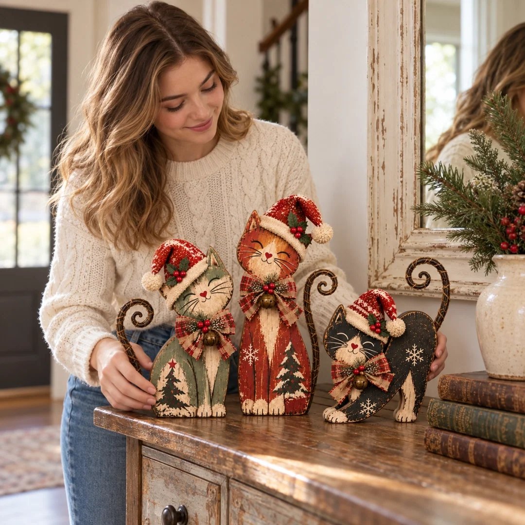 Vintage Christmas Cat Trio
