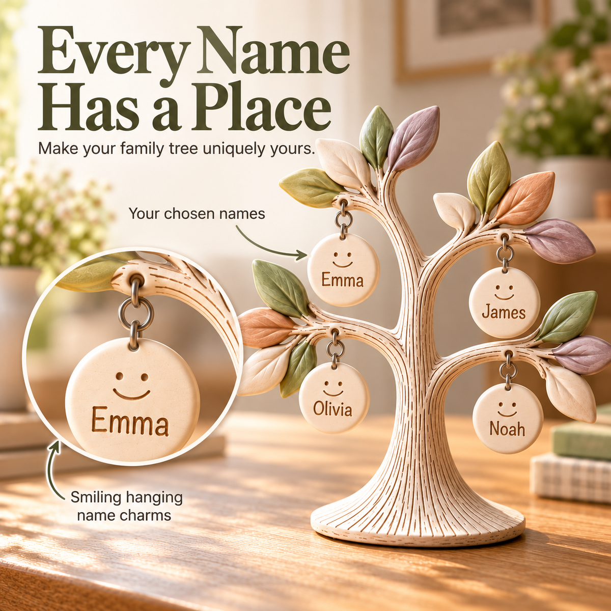 Personalized Family "Tree of Life" Desktop Ornament – Custom Names 🌳💖