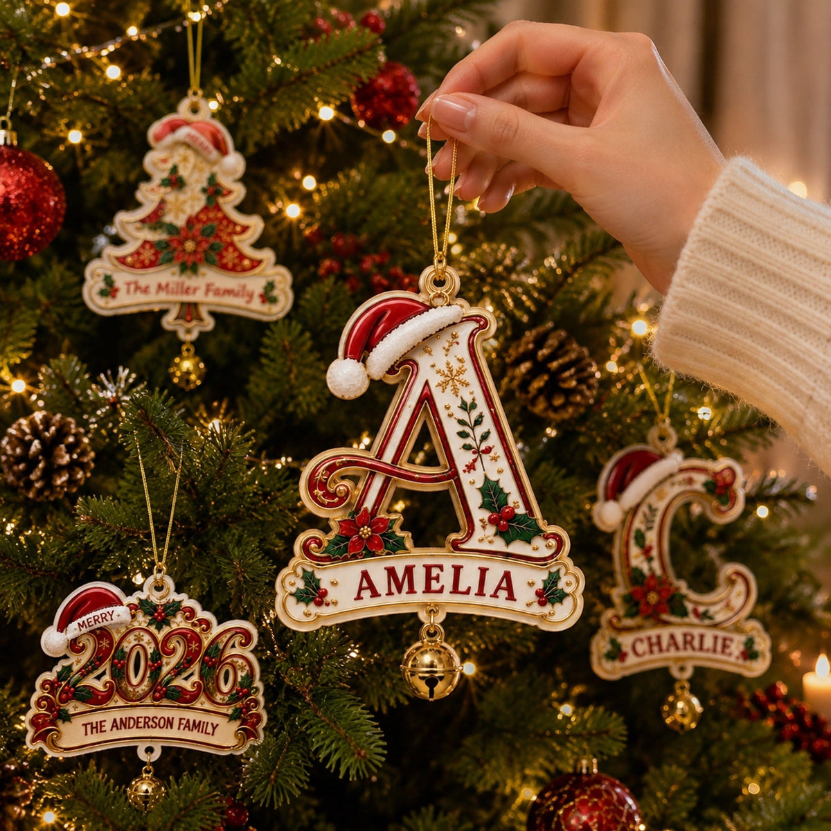 Personalized Letter Initial Christmas Ornament‑Custom Name Family Holiday Keepsake