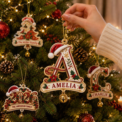 Personalized Letter Initial Christmas Ornament‑Custom Name Family Holiday Keepsake