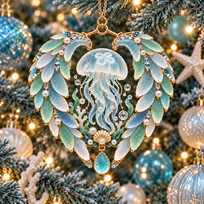 2026 Ocean Wonders Christmas Ornaments – 6-Piece Coastal Sea Life Heart Ornament Collection | Unique Christmas Tree Decorations & Gifts for Ocean Lovers