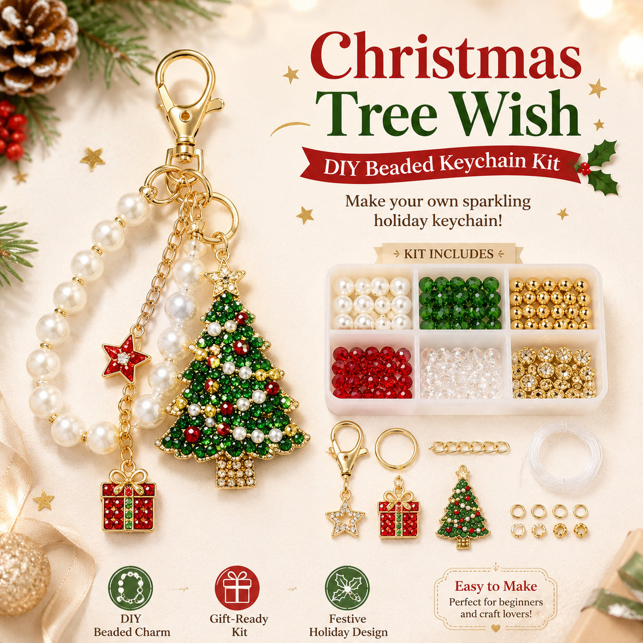 🔥🎄 Christmas Sparkle DIY Beaded Keychain Collection