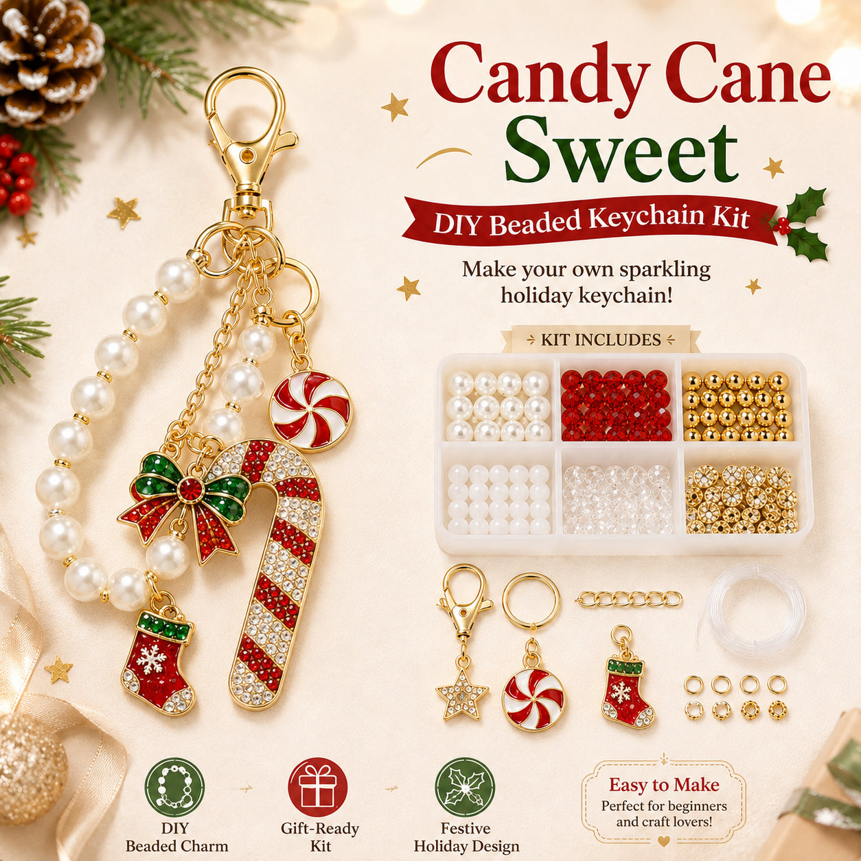 🔥🎄 Christmas Sparkle DIY Beaded Keychain Collection