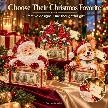 🎄 Christmas Cash Gift Ornament | 20 Crystal-Style Designs with Money Holder & Gift Tag 🎁