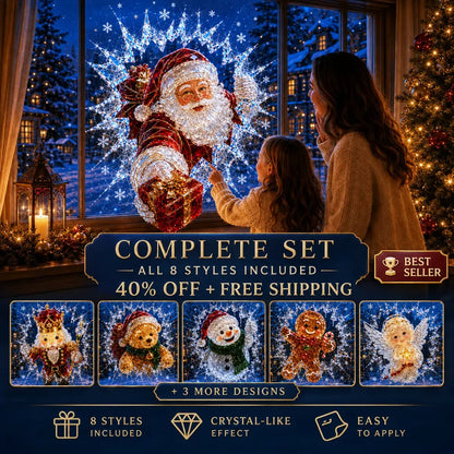 🎄Crystal Christmas Break-In Window Decal | Shattered Glass Illusion with Sparkling Holiday Characters for Magical Window Decorations ✨🎅