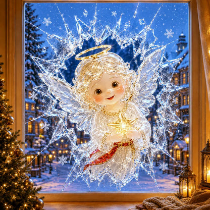 🎄Crystal Christmas Break-In Window Decal | Shattered Glass Illusion with Sparkling Holiday Characters for Magical Window Decorations ✨🎅