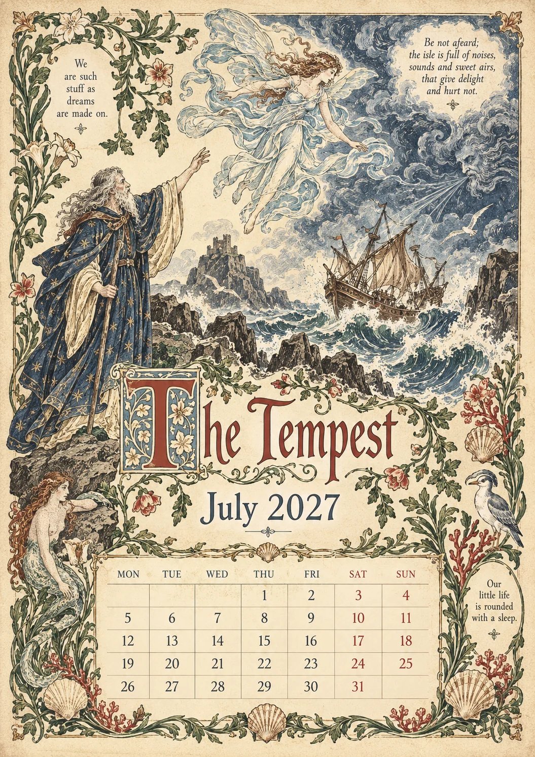 🎁A Shakespearean Year 2027 – 12 Plays Through the Seasons | Vintage Illustrated Wall Calendar