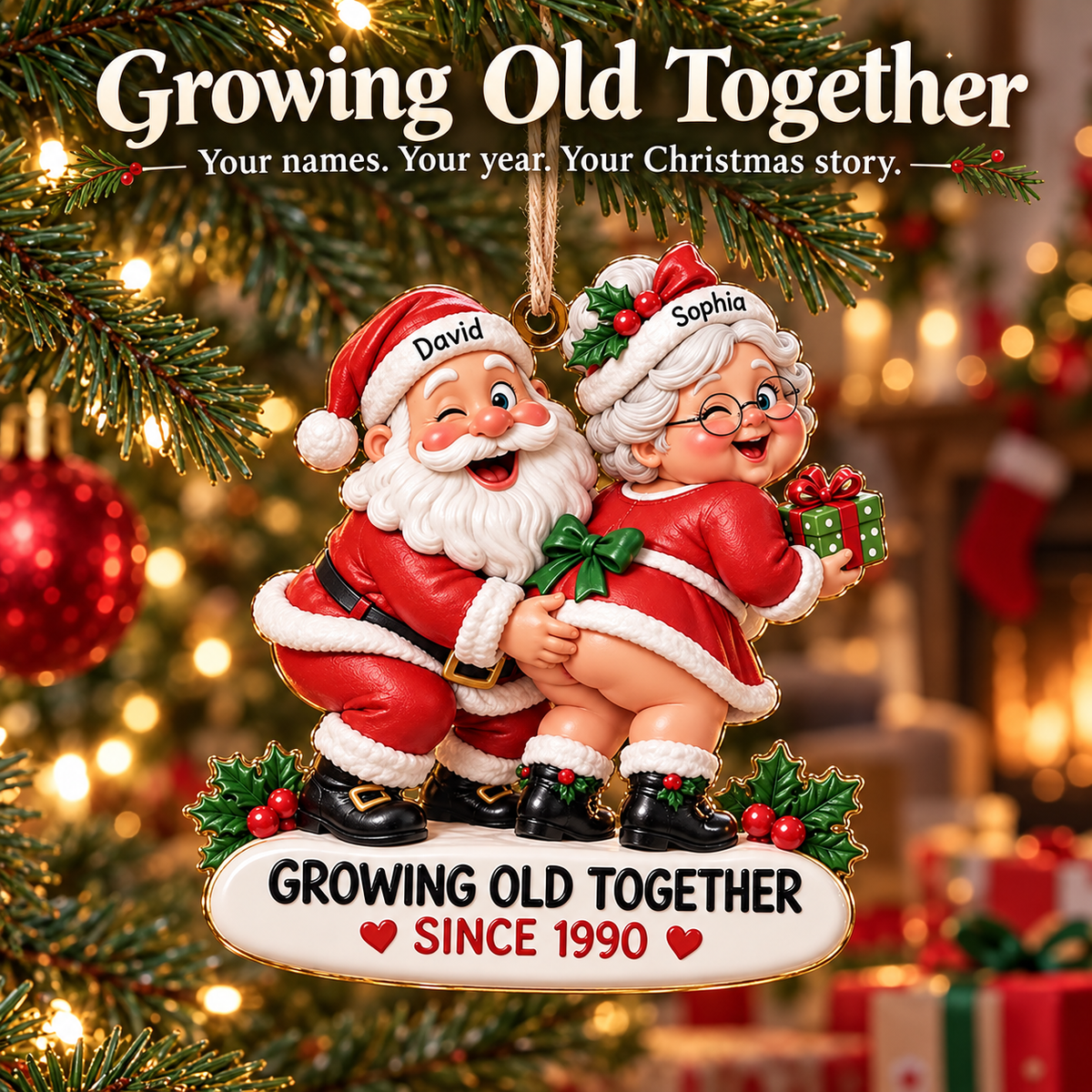 Personalized Santa Couple Ornament - Funny "Growing Old Together" Mr. & Mrs. Claus Anniversary Gift 🎅🤶