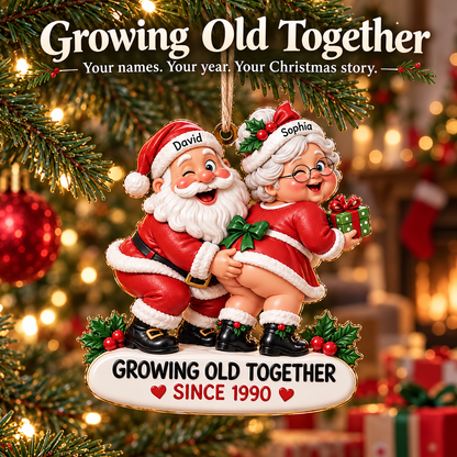 Personalized Santa Couple Ornament - Funny "Growing Old Together" Mr. & Mrs. Claus Anniversary Gift 🎅🤶