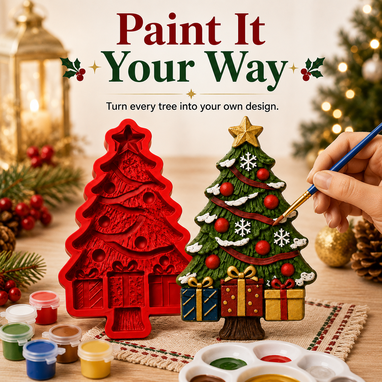 🎄 3D Embossed Christmas Tree Reusable Casting Mold & DIY Craft ✨