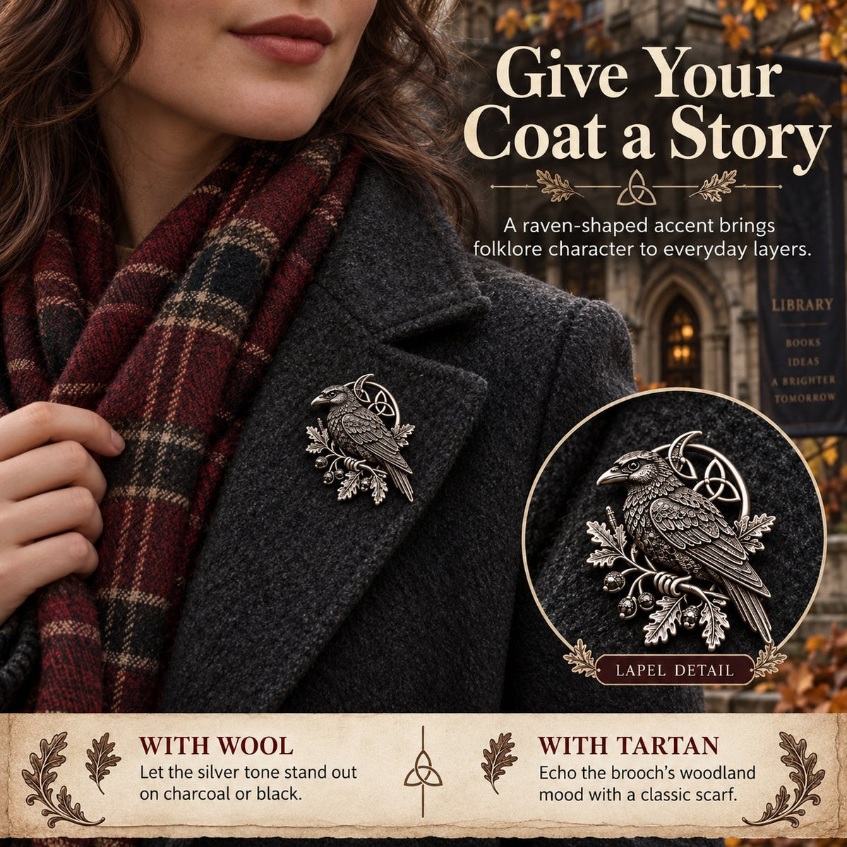 🔥LAST DAY 50% OFF - 🐦‍⬛ Gothic Celtic Raven Brooch – Dark Academia Statement Pin