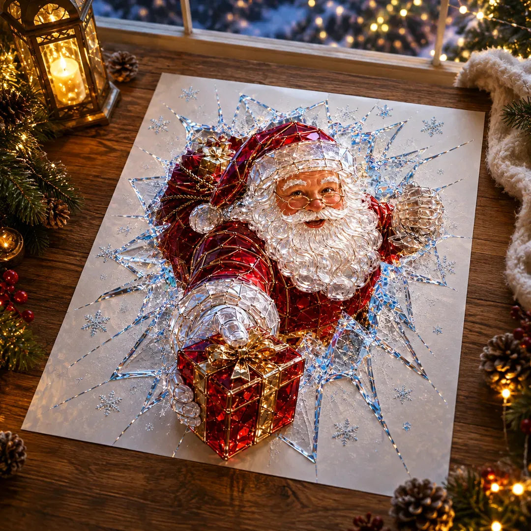 🎄Crystal Christmas Break-In Window Decal | Shattered Glass Illusion with Sparkling Holiday Characters for Magical Window Decorations ✨🎅