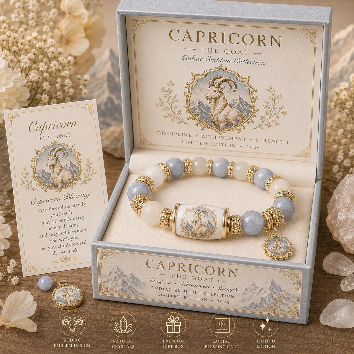 💫 12 Zodiac Bracelet – Natural Chalcedony, Your Sign, Your Energy