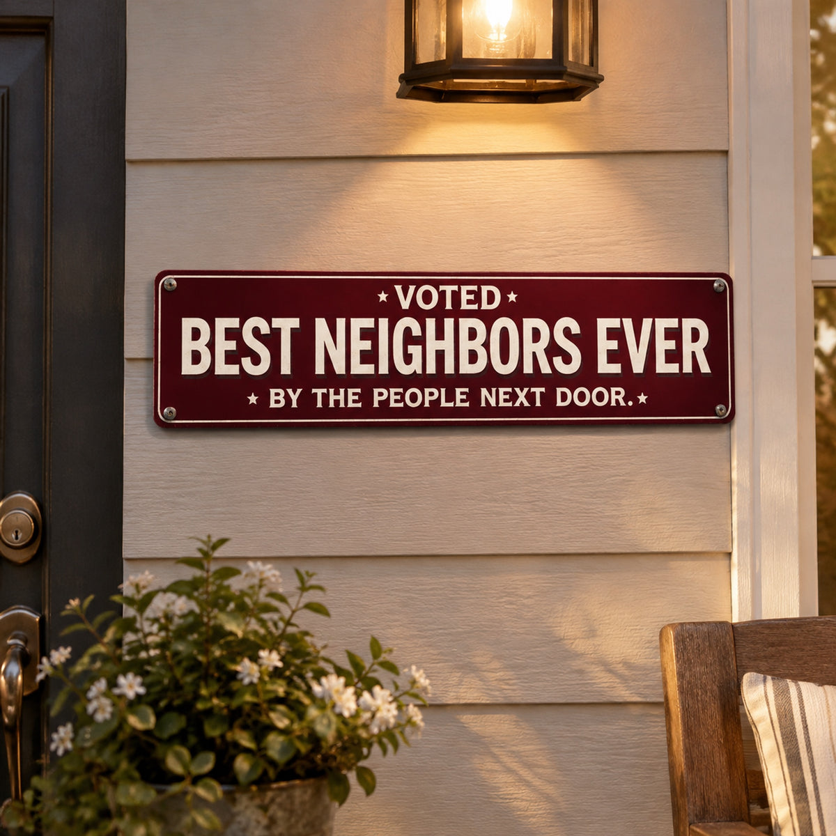 "Voted Best Neighbors Ever" Funny Metal Sign | The Ultimate Neighbor Gift 🏡✨