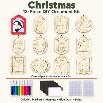 🎨🎄Color Your Own Holiday Ornament Kit — 12 Markers Included
