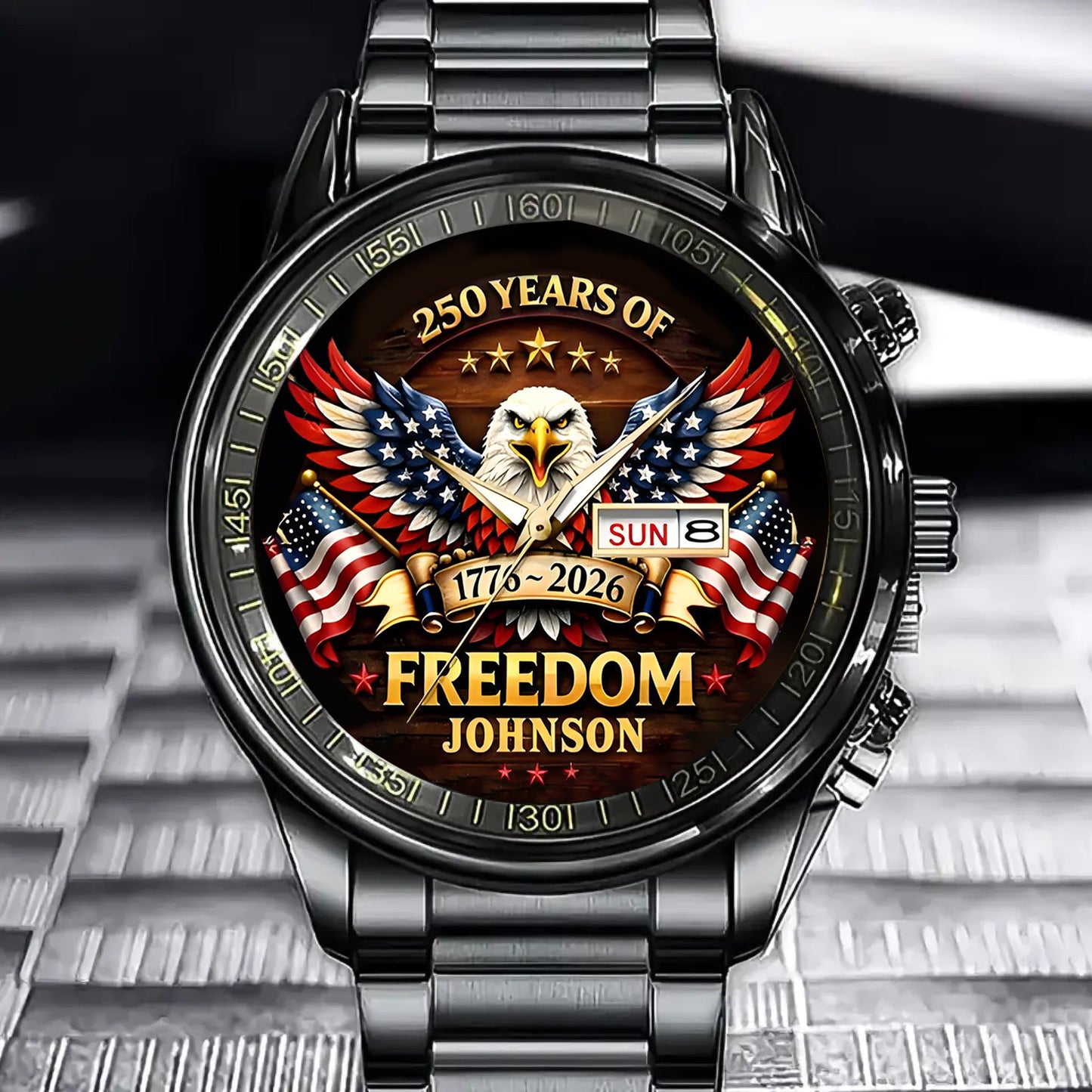 🔥49% OFF NOW - Personalized "250 Years of Freedom" Commemorative Men's Watch | Custom Family Name Eagle Timepiece