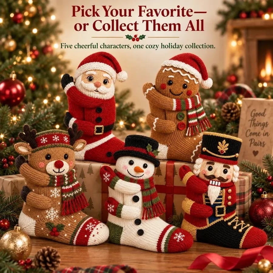 🧦3D Hugging Christmas Socks 🎅 Cute Knit Holiday Socks 5 Designs