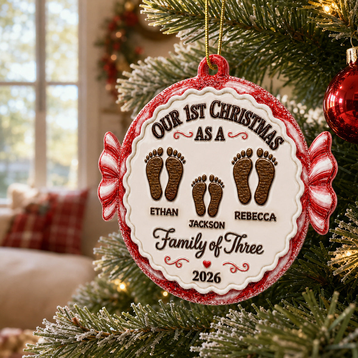 👣 Our 1st Christmas As A Family Personalized Ornament