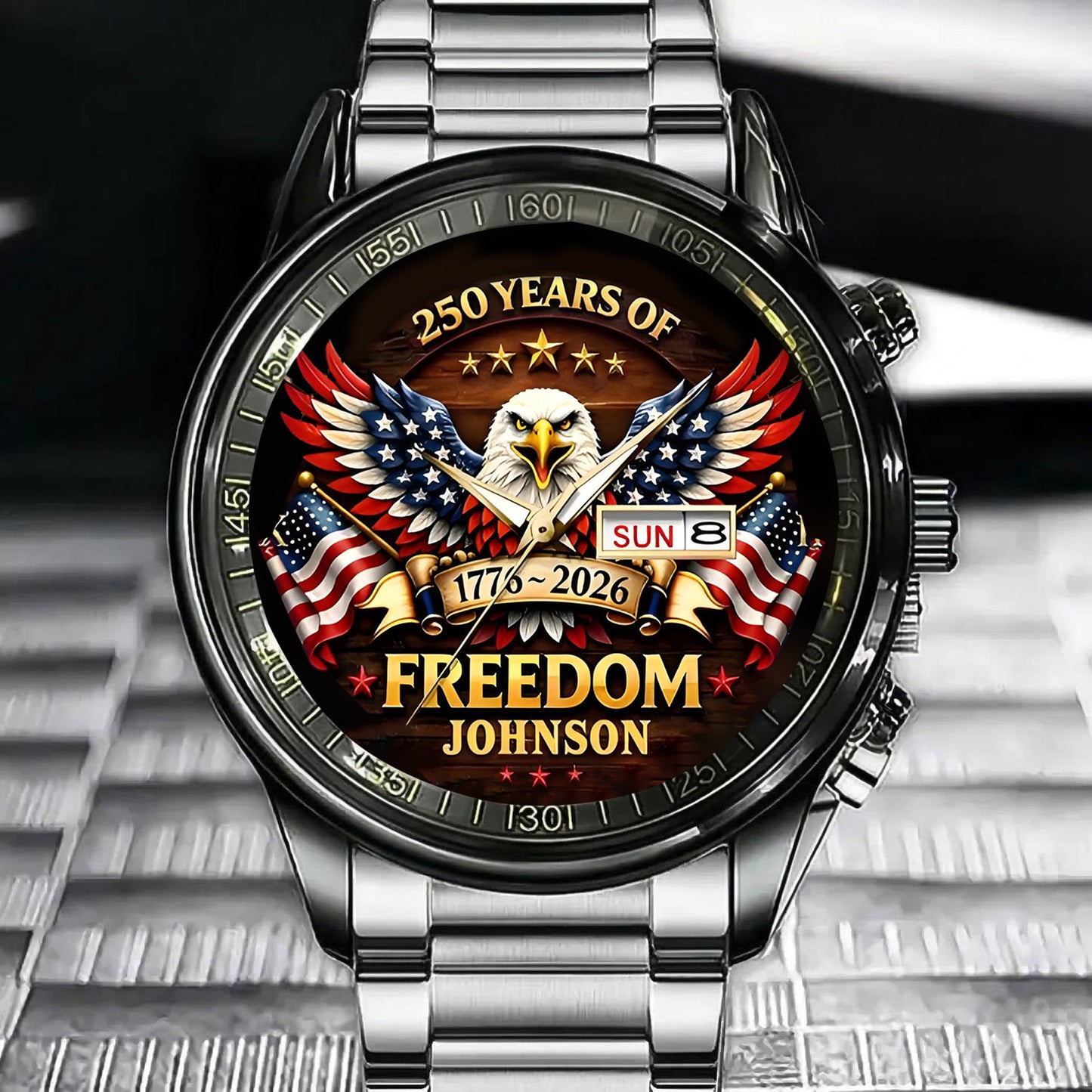 🔥49% OFF NOW - Personalized "250 Years of Freedom" Commemorative Men's Watch | Custom Family Name Eagle Timepiece