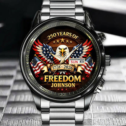 🔥49% OFF NOW - Personalized "250 Years of Freedom" Commemorative Men's Watch | Custom Family Name Eagle Timepiece
