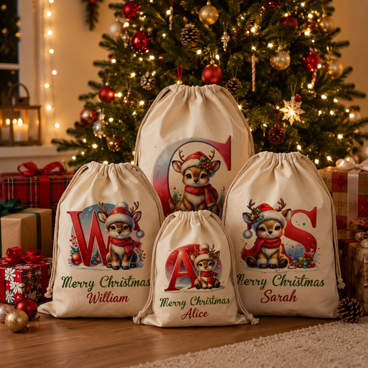 🎁🦌 Personalized Christmas Reindeer Santa Sack