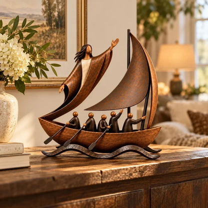 ⏳ Last Day 49% OFF – ⛵ Faith-Inspired Sailing Boat Sculpture | Bronze-Tone Décor with Symbolic Figures & Timeless Detail ✨
