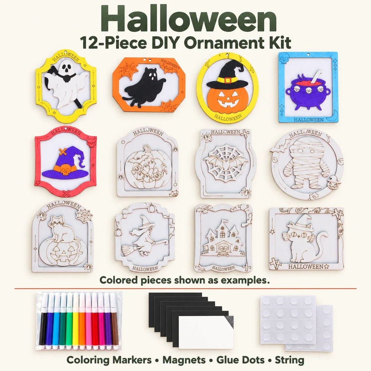 🎨🎄Color Your Own Holiday Ornament Kit — 12 Markers Included