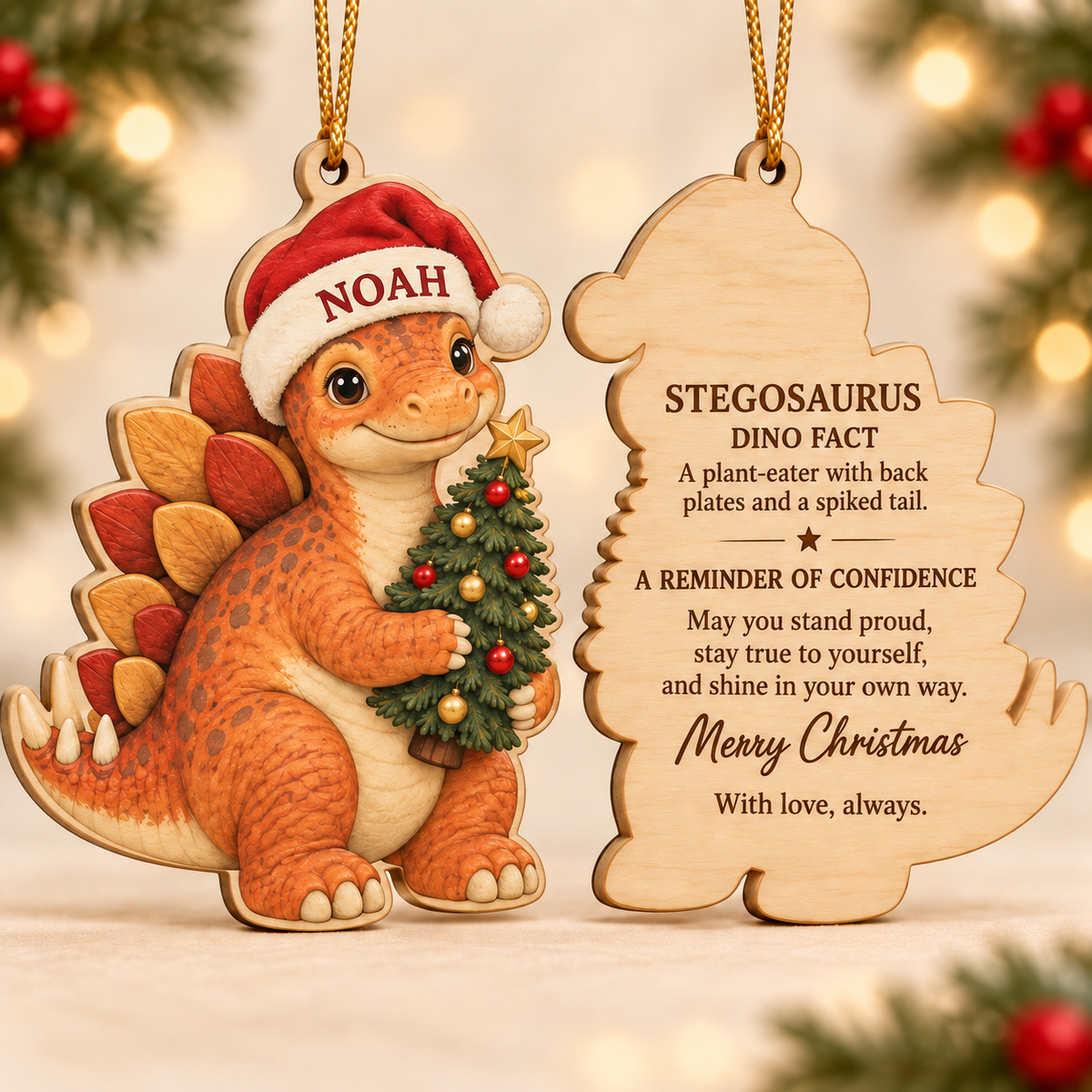🔥Last Day 50% OFF -🦖 Personalized Dinosaur Christmas Ornament | Custom Name Wood Keepsake with Dino Facts & Wishes 🎄