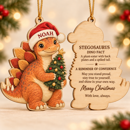 🔥Last Day 50% OFF -🦖 Personalized Dinosaur Christmas Ornament | Custom Name Wood Keepsake with Dino Facts & Wishes 🎄