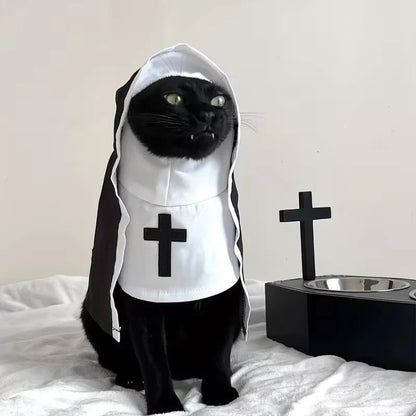 🐈‍⬛ Holy Cat Nun Costume – Funny Halloween Cat Outfit, Cute Black & White Pet Costume for Photos & Cat Lovers 🎃