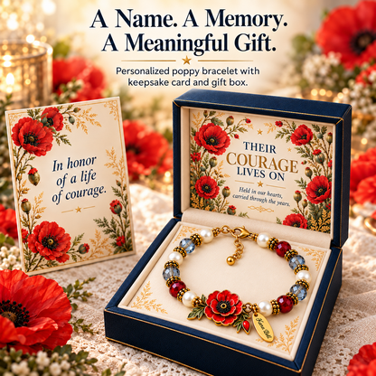 🌺 Personalized "Courage Lives On" Poppy Memorial Bracelet & Keepsake Box Set 🕊️