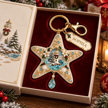 🎄 Personalized Coastal Christmas Keychain