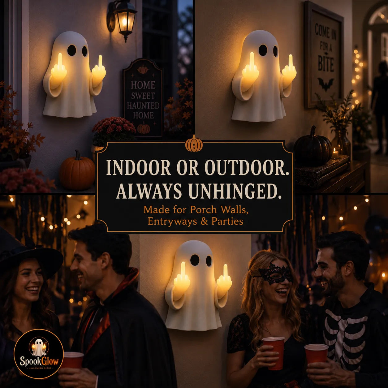 👻SpookGlow Funny Middle‐Finger Ghost Wall Decor✨