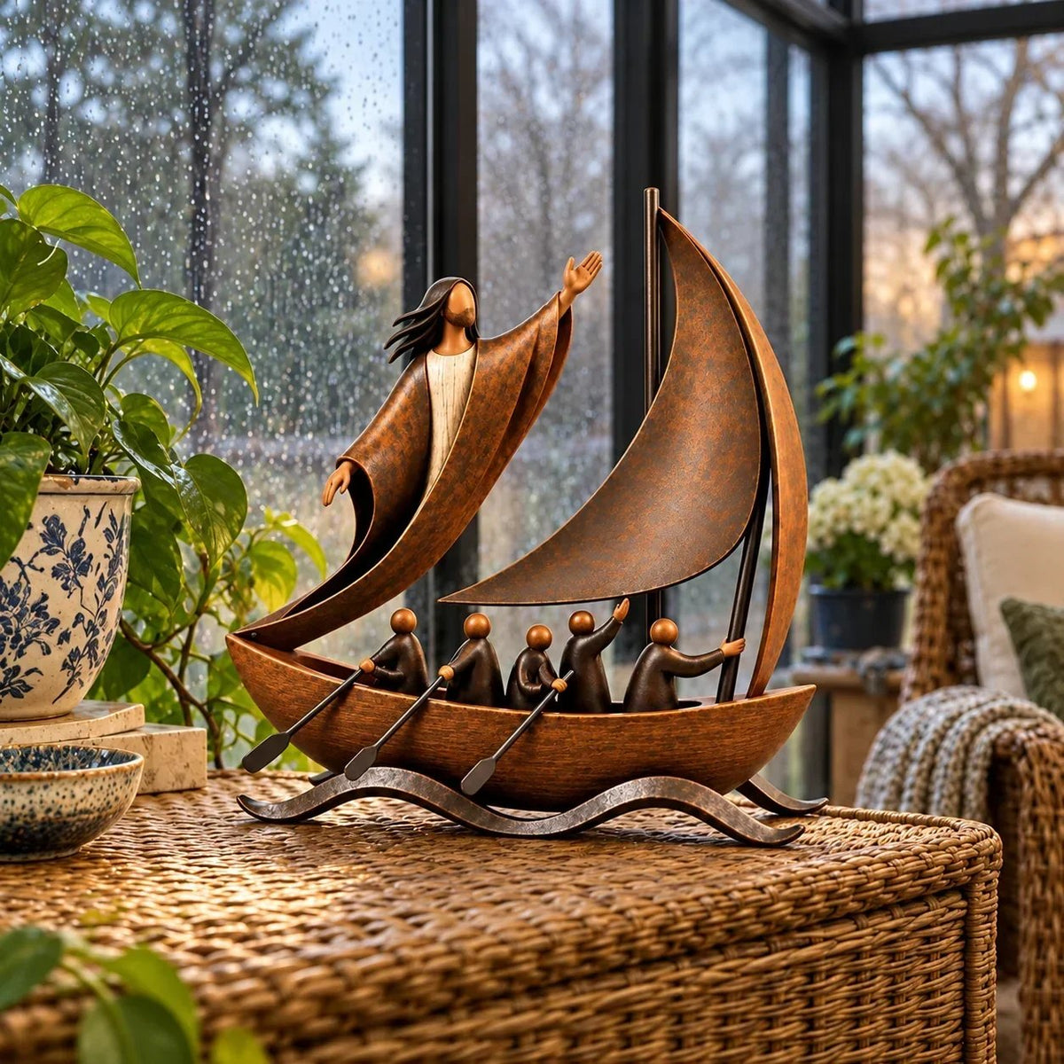 ⏳ Last Day 49% OFF – ⛵ Faith-Inspired Sailing Boat Sculpture | Bronze-Tone Décor with Symbolic Figures & Timeless Detail ✨