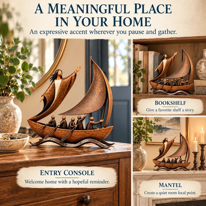 ⏳ Last Day 49% OFF – ⛵ Faith-Inspired Sailing Boat Sculpture | Bronze-Tone Décor with Symbolic Figures & Timeless Detail ✨