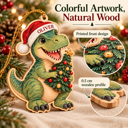 🔥Last Day 50% OFF -🦖 Personalized Dinosaur Christmas Ornament | Custom Name Wood Keepsake with Dino Facts & Wishes 🎄
